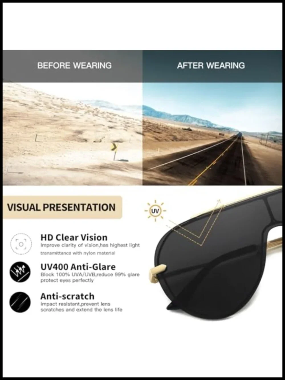 Oversized Aviator Shield Sunglasses UV400 Protection HD Clear Vision